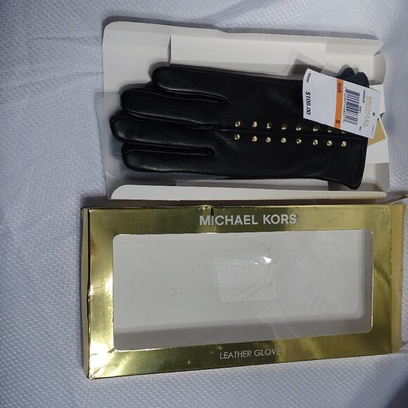 Women's Michael Kors Black Leather Gloves - Picture 1 of 8